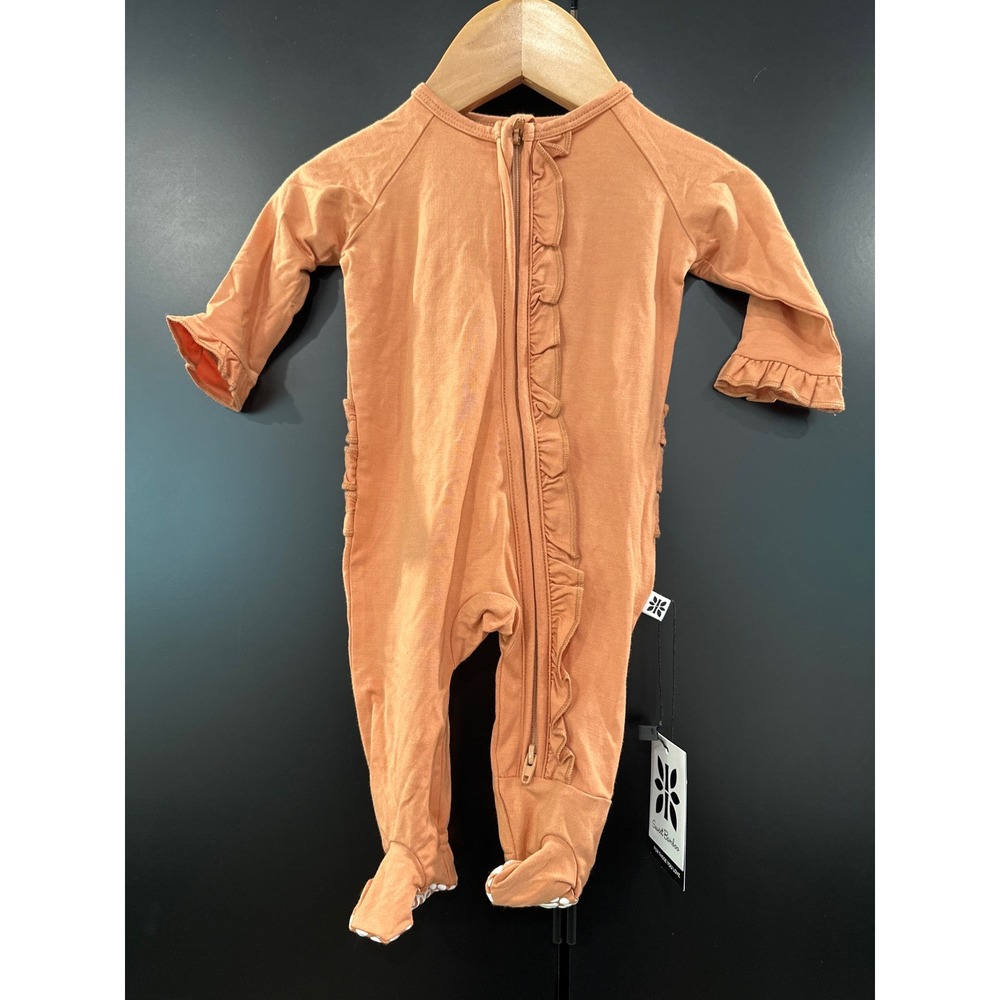 Sweet Bamboo Ruffle Footie Sleeper Terracotta Orange Newborn FW23 NWT